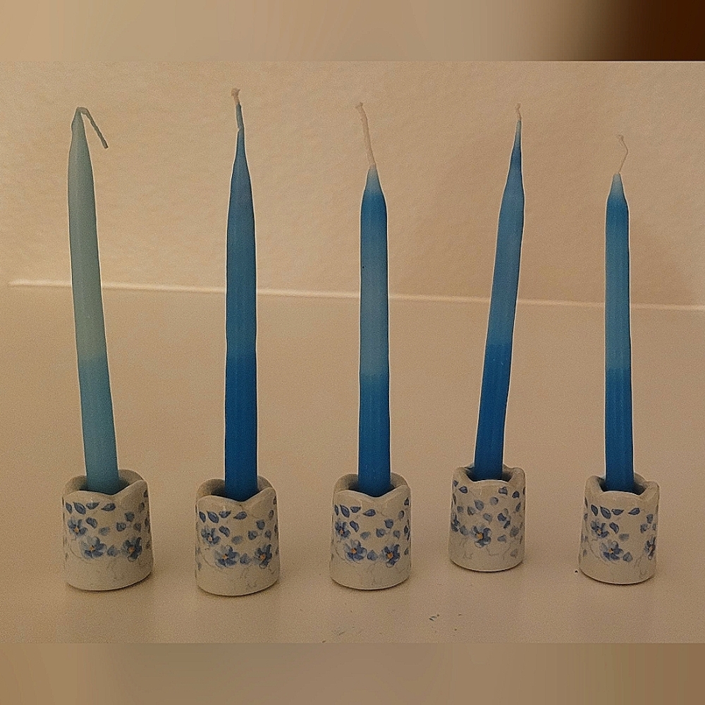 Funny Designs West Germany Blue Flower Vintage Mini Candle Holders